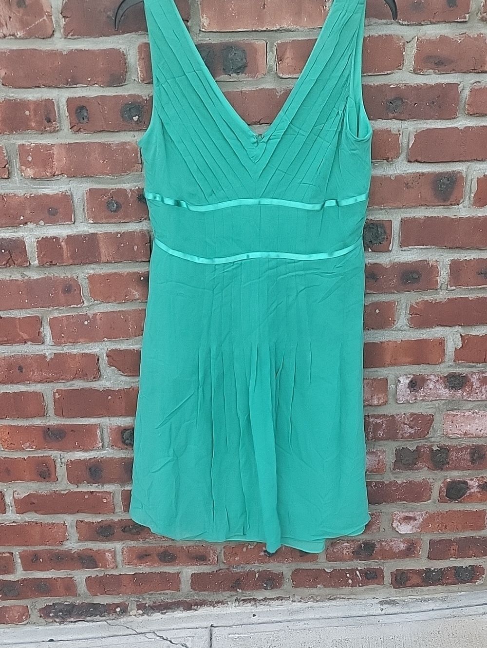 Anne Klein Teal Green V-Neck Pleated Mini Dress